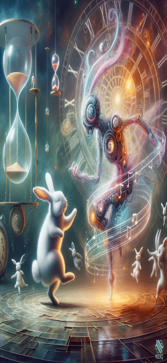 Dancing Rabbits with Mechanical Figure and Clocks