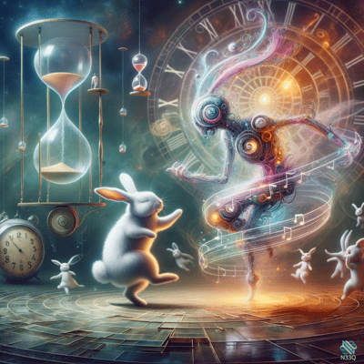 Dancing Rabbits with Mechanical Figure and Clocks