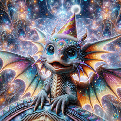 Cute Dragon Wearing Party Hat in Space