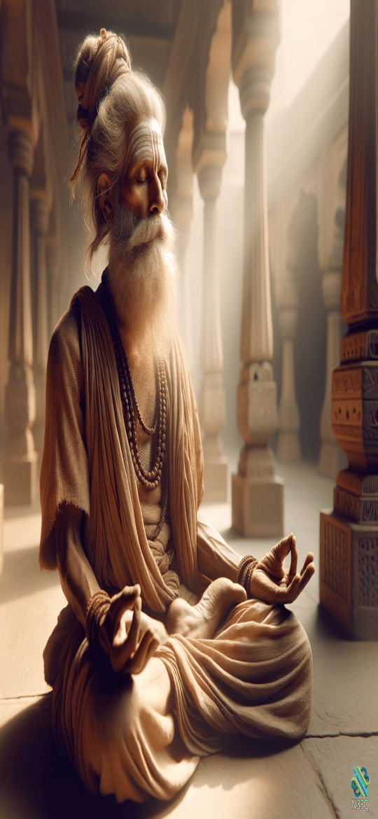 Elderly Yogi Meditating in Ancient Temple