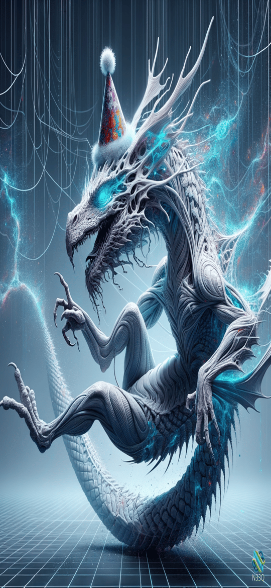 Silver Dragon Wearing Party Hat