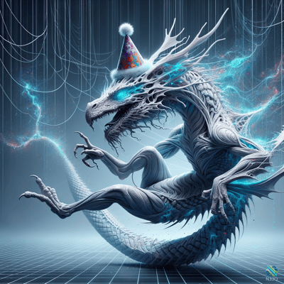 Silver Dragon Wearing Party Hat