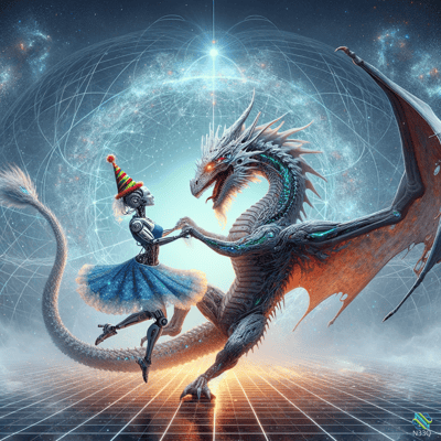 Robot Ballerina Dancing with Cyber Dragon