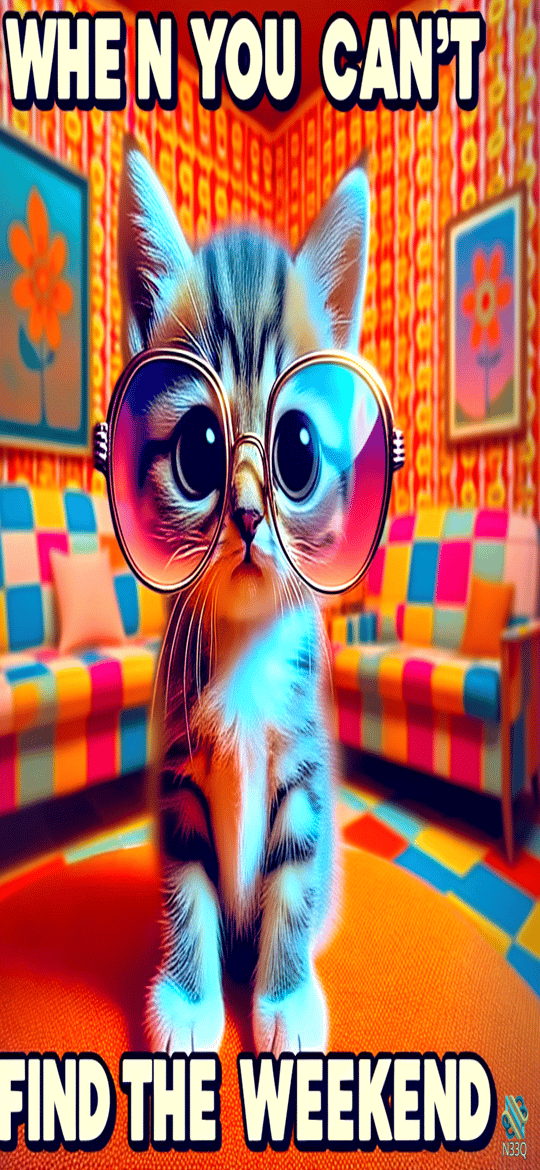 Kitten with Glasses Can't Find Weekend
