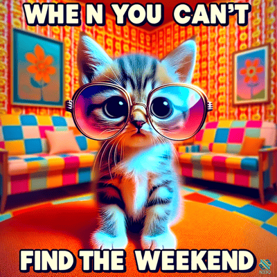 Kitten with Glasses Can't Find Weekend