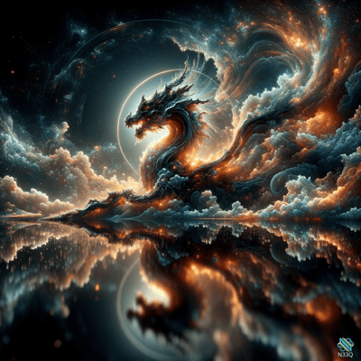 Cosmic Dragon in Swirling Cloud Vortex