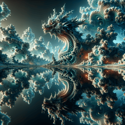 Fractal Cloud Dragon with Mirror Reflection