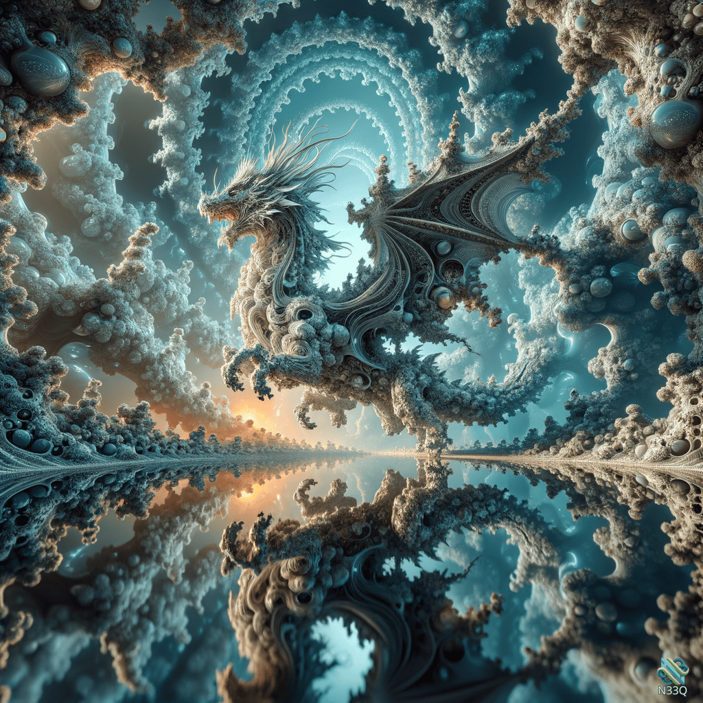 Mirrored Cloud Dragon in Fractal Sky