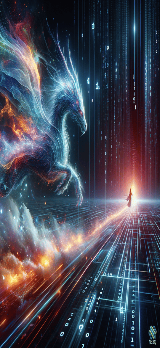 Ethereal Dragon Over Digital Binary Grid