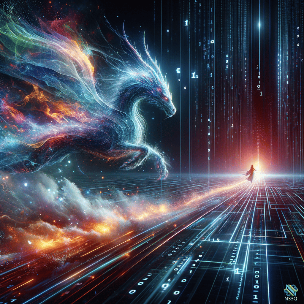 Ethereal Dragon Over Digital Binary Grid