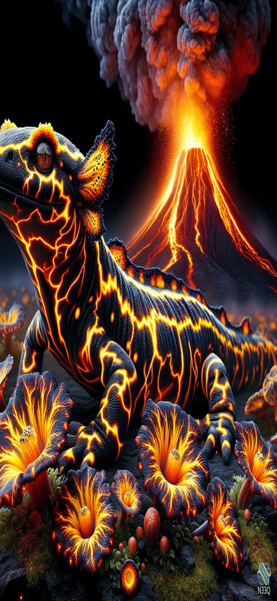 Lava Salamander Before Erupting Volcano