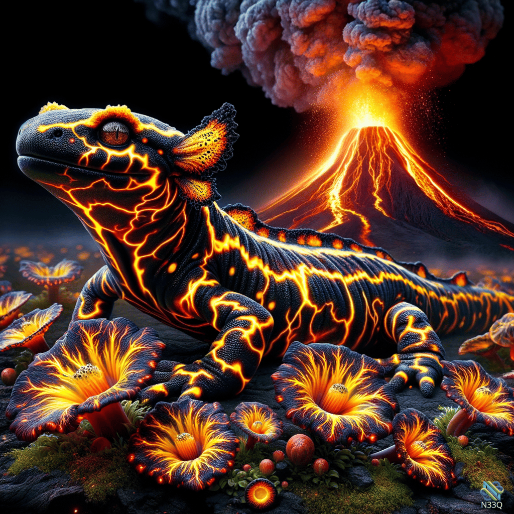 Lava Salamander Before Erupting Volcano
