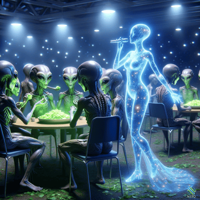 Grey Aliens Watching Starry Singer Perform