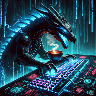 Neon Dragon Coding on Cyberpunk Keyboard