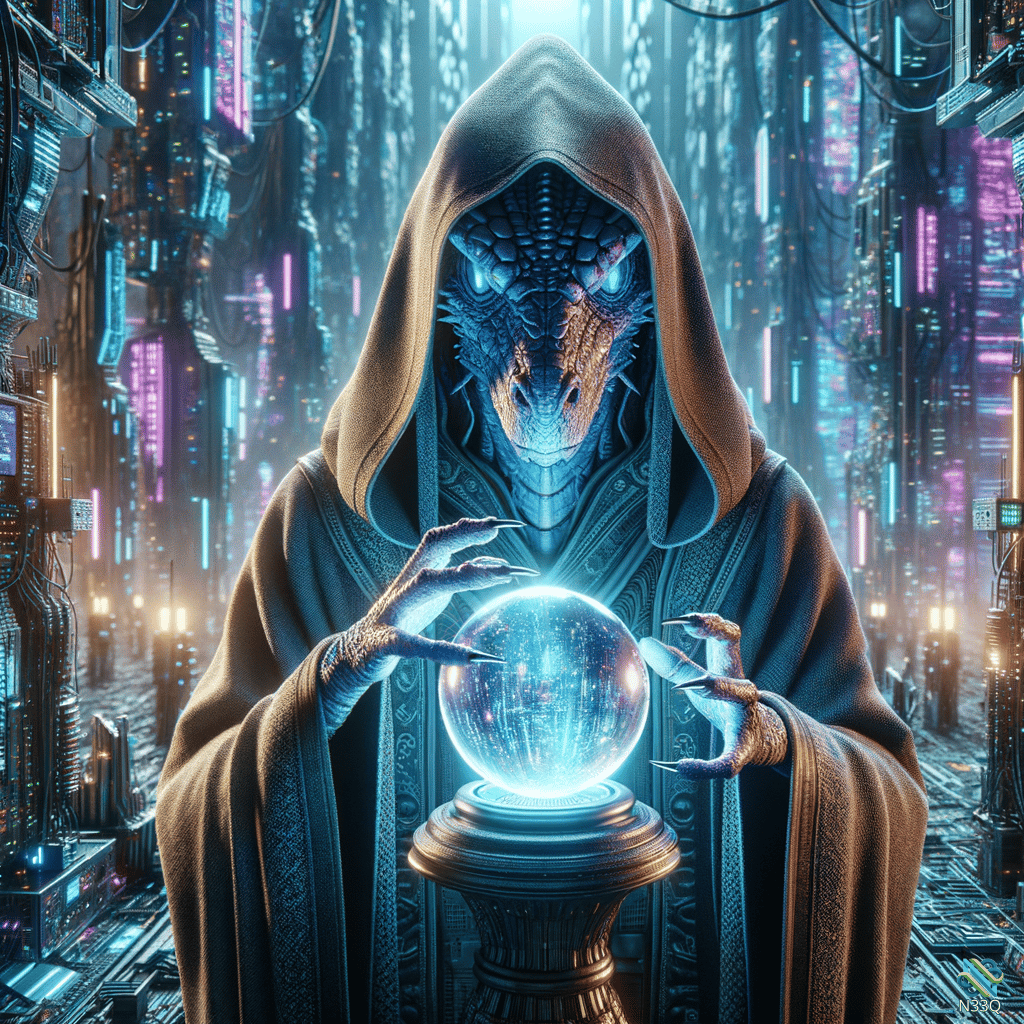 Hooded Dragon Mage with Crystal Ball
