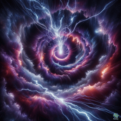 Spiral Cosmic Vortex with Lightning