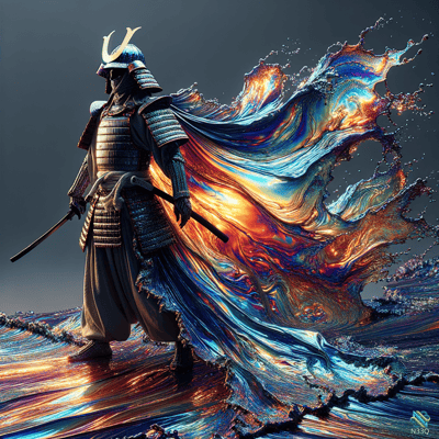 Samurai Warrior with Vibrant Liquid Splash