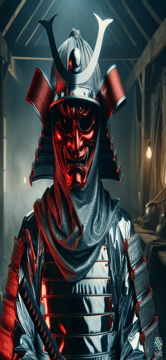 Red Demon Mask Samurai in Armor