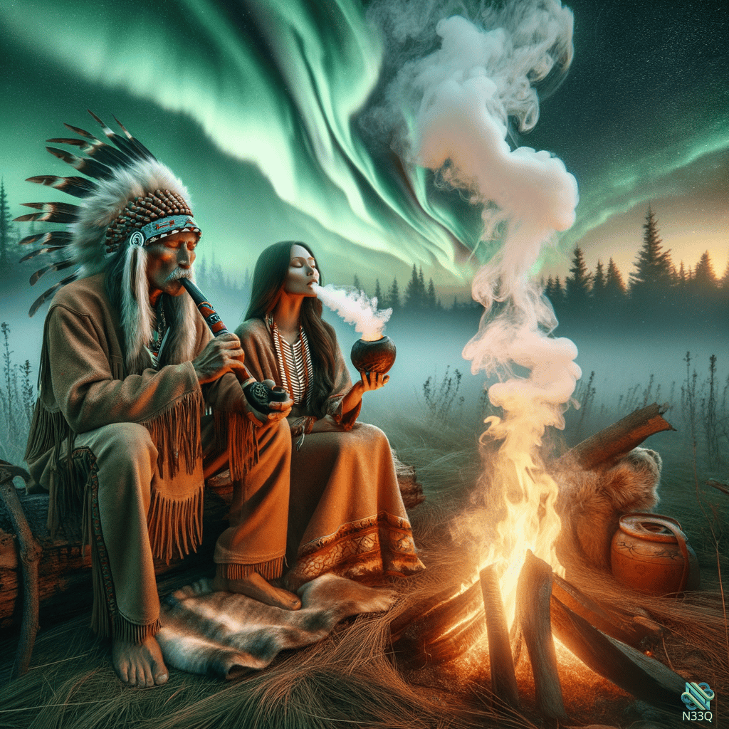 Native Elders by Aurora Campfire