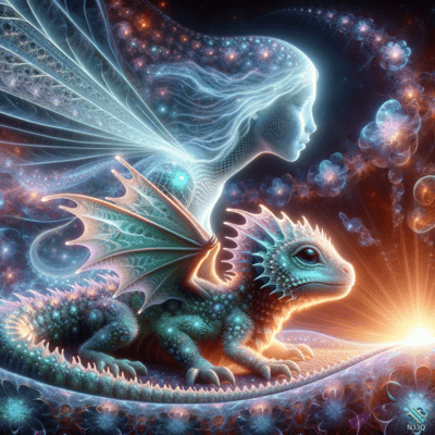 Ethereal Spirit and Glowing Dragon in Cosmos