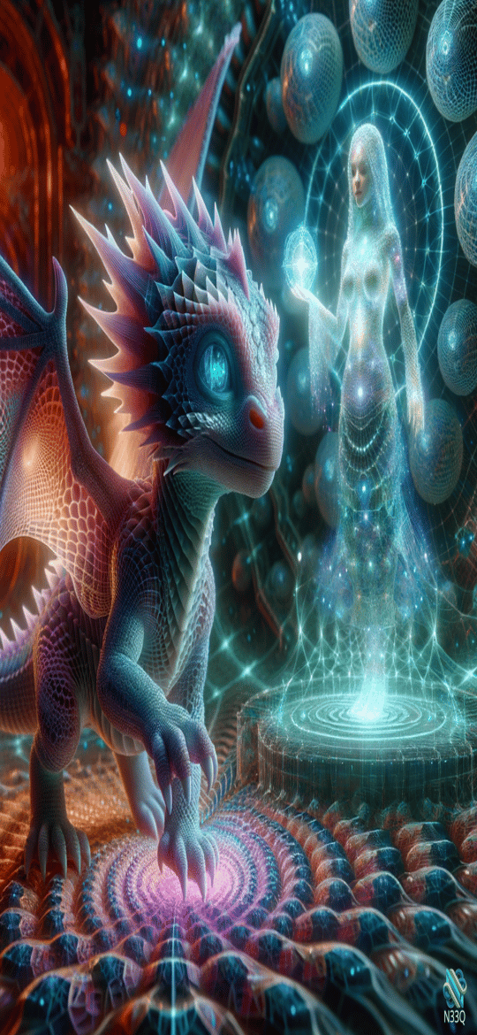 Baby Dragon and Ethereal Starlight Woman