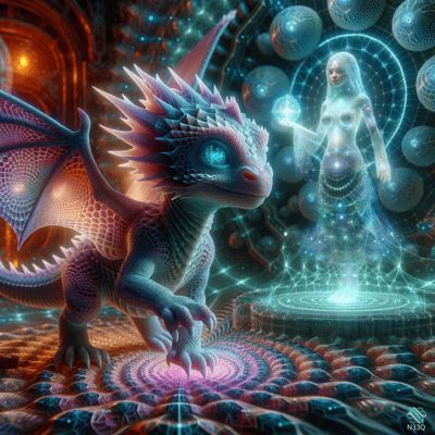 Baby Dragon and Ethereal Starlight Woman