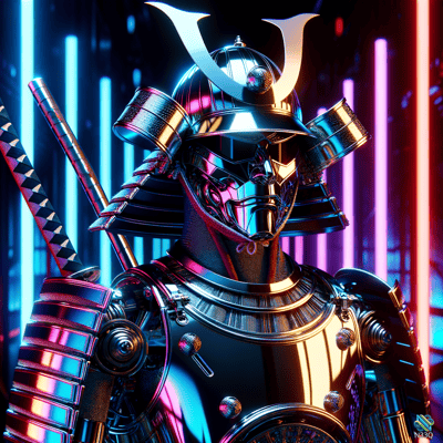 Neon Cyberpunk Samurai in Metallic Armor