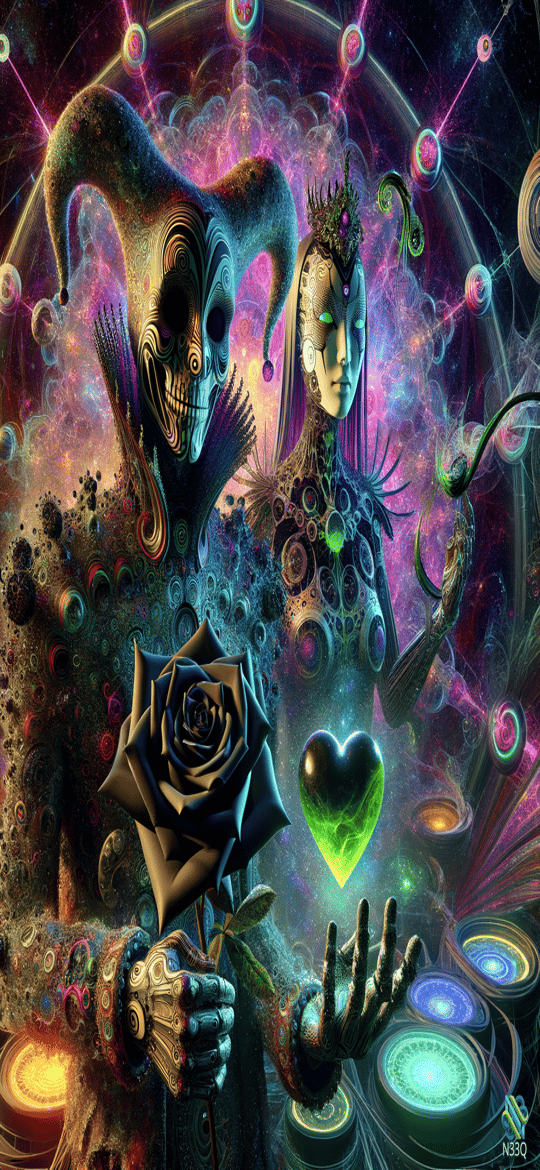 Jester and Queen with Rose and Heart
