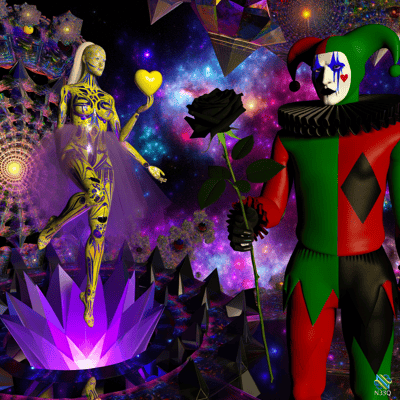 Golden Cyborg and Jester in Nebula