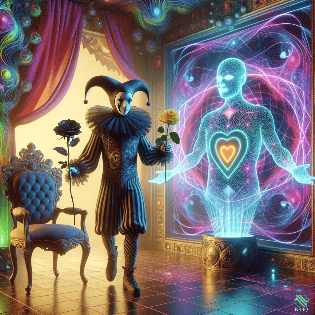 Jester Presenting Holographic Heart Figure
