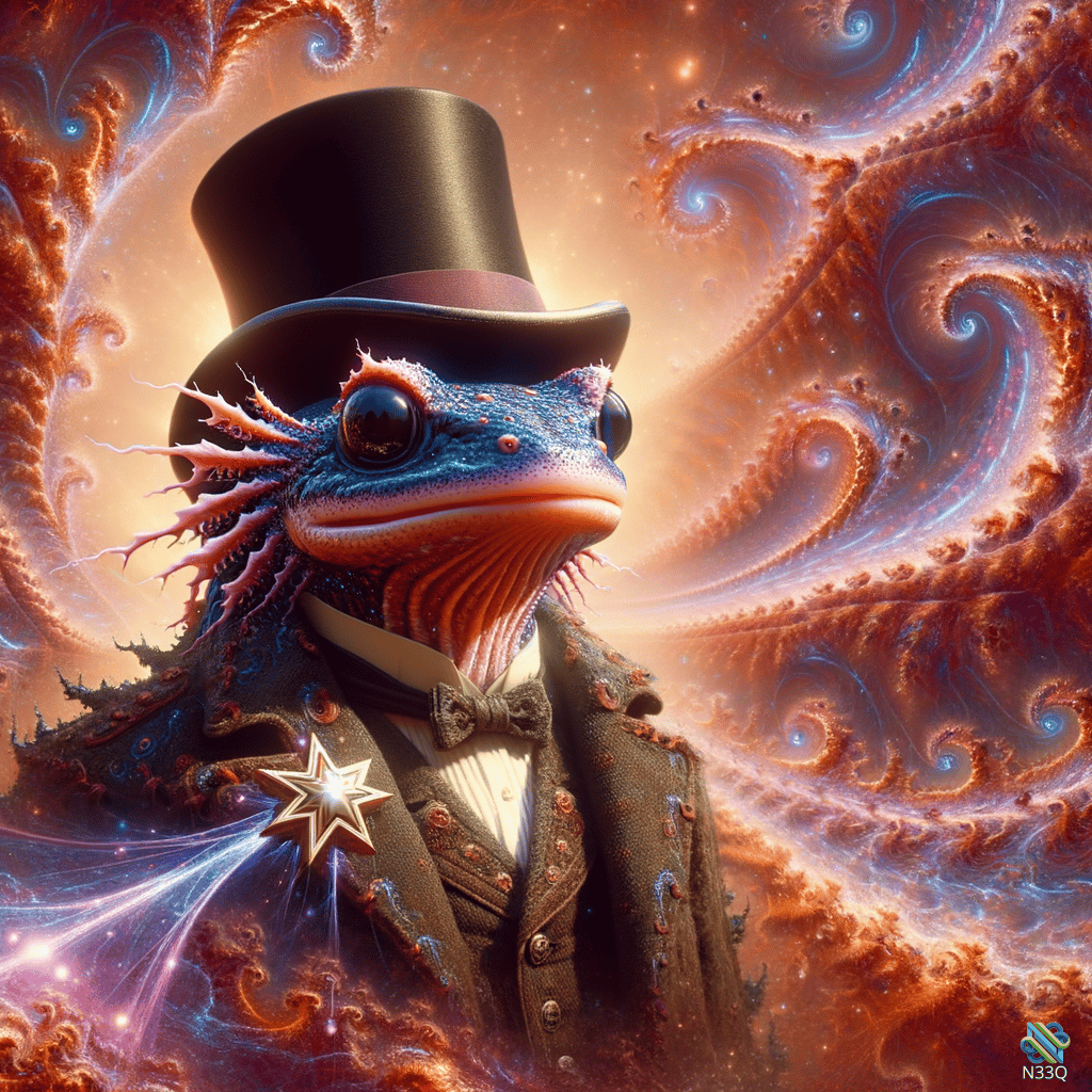 Frog in Top Hat Amid Cosmic Fractals