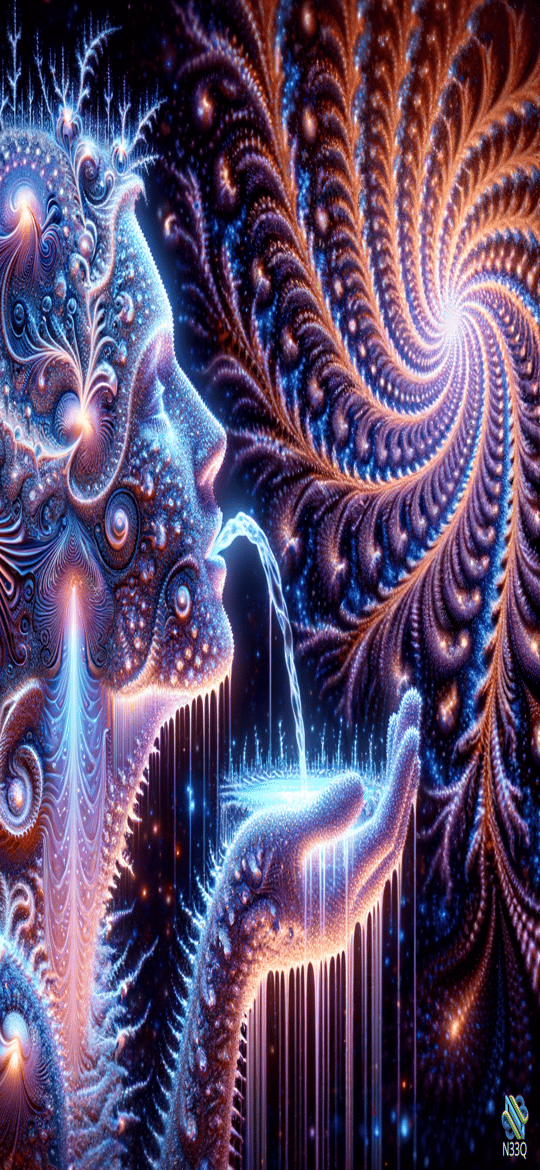 Fractal Face Pouring Light Into Hand