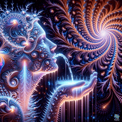 Fractal Face Pouring Light Into Hand