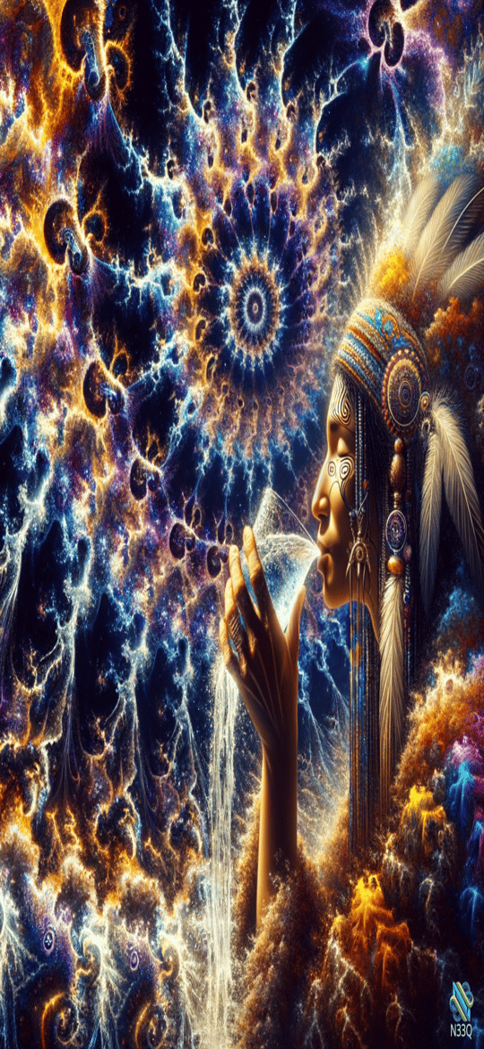 Indigenous Woman Blowing Fractal Energy