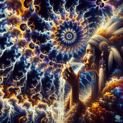 Indigenous Woman Blowing Fractal Energy