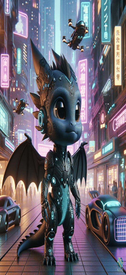 Cybernetic Dragon in Neon Futuristic City