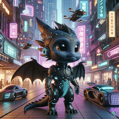 Cybernetic Dragon in Neon Futuristic City