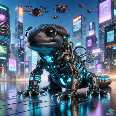 Cybernetic Lizard in Neon Futuristic City