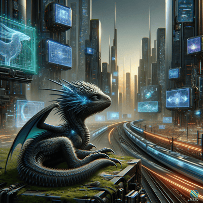 Dragon Overlooking Neon Cyberpunk City