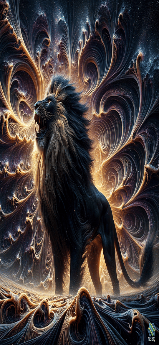 Roaring Lion in Cosmic Swirling Nebula