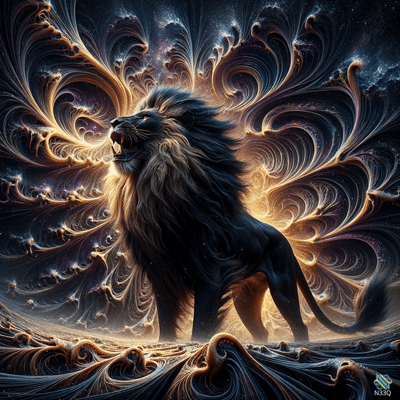 Roaring Lion in Cosmic Swirling Nebula