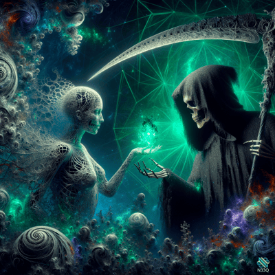 Skeleton Woman Offers Orb to Reaper