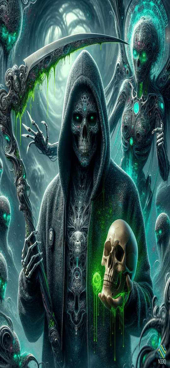 Hooded Skeleton Reaper with Glowing Skull