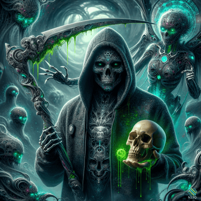 Hooded Skeleton Reaper with Glowing Skull