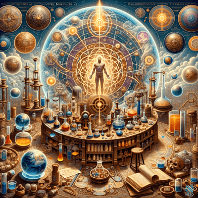 Cosmic Human in Alchemical Laboratory