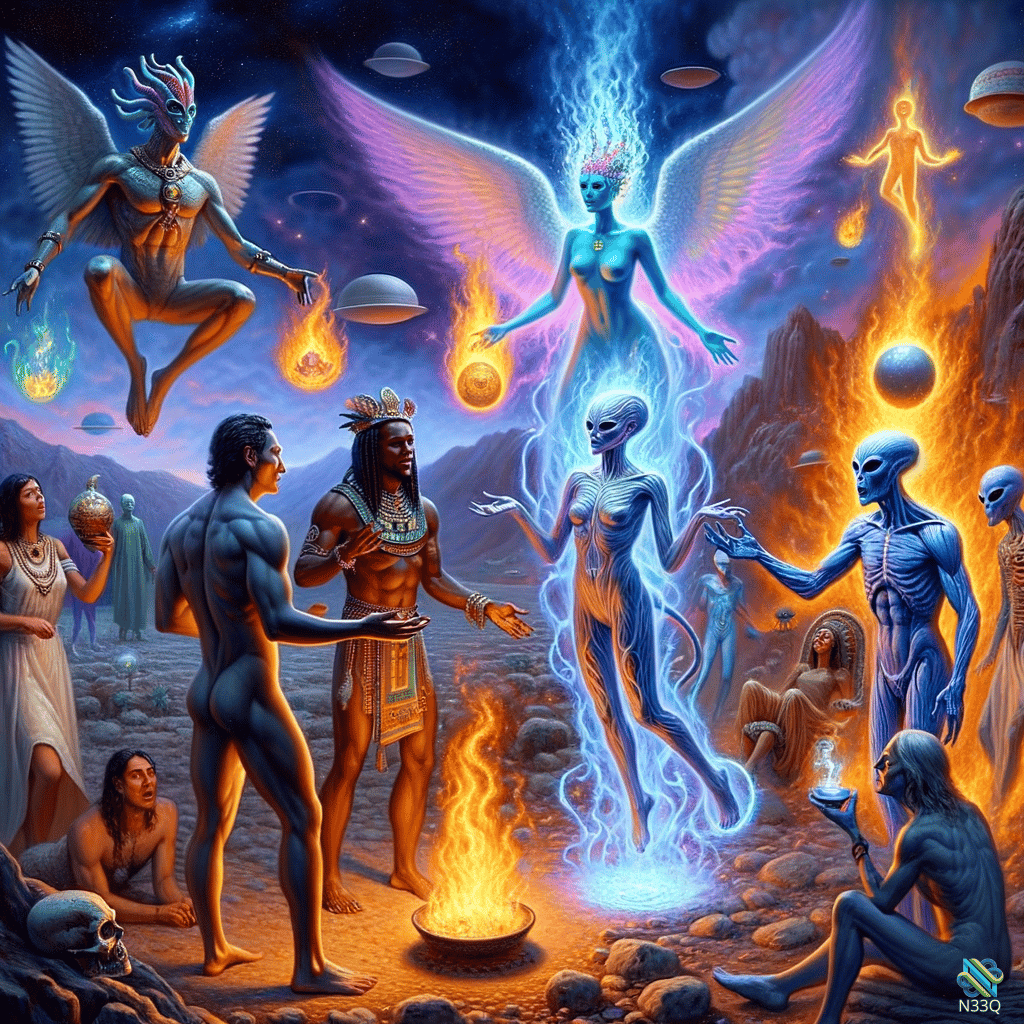 Cosmic Beings Ritual Around Celestial Fire