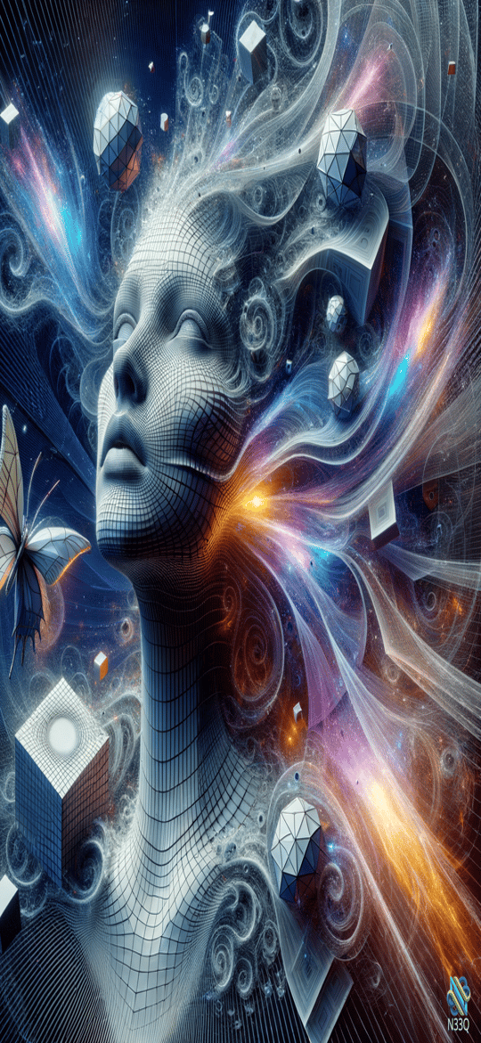 Wireframe Woman with Cosmic Geometric Hair