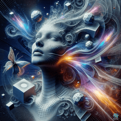 Wireframe Woman with Cosmic Geometric Hair