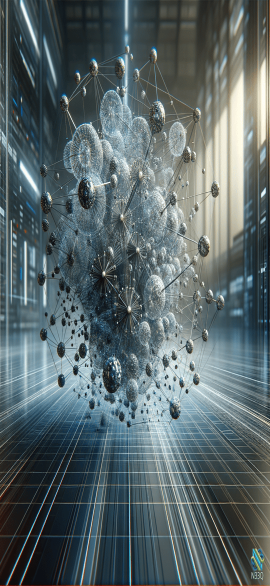Floating Molecular Network in Futuristic Corridor
