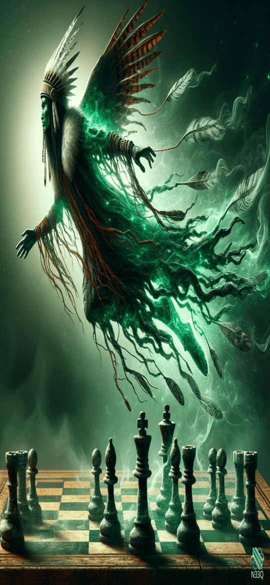 Ethereal Native Spirit Over Chessboard